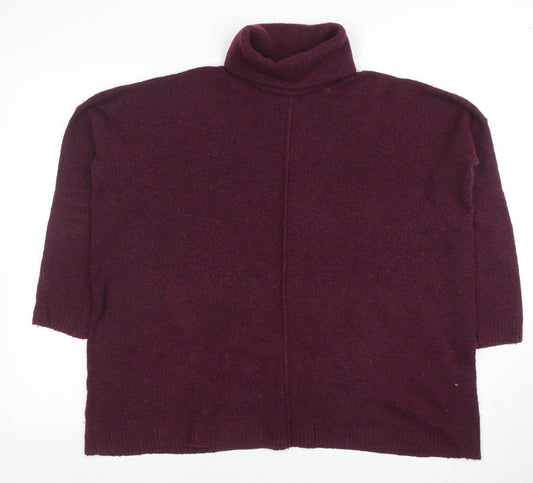 Joules Women's Purple Roll Neck Wool Alpaca Blend Relaxed Jumper Size 12
