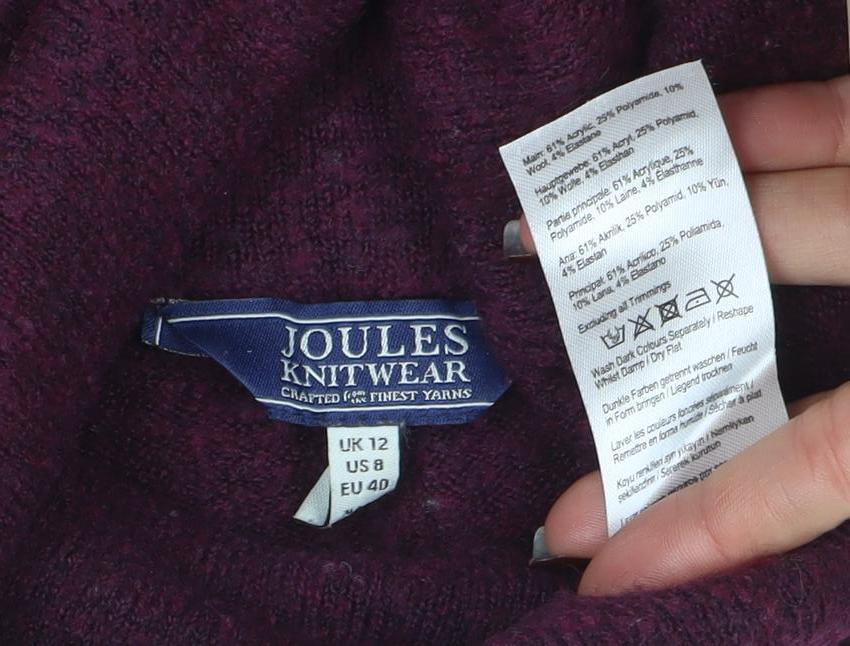 Joules Women's Purple Roll Neck Wool Alpaca Blend Relaxed Jumper Size 12