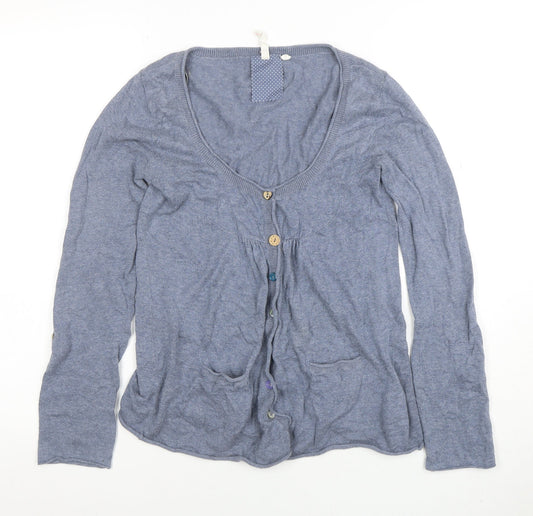 White Stuff Women's Blue Cotton Modal Scoop Neck Cardigan Size 8
