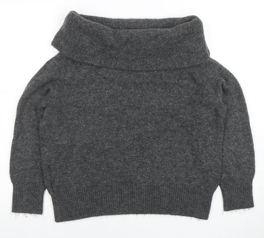 H&M Women Grey Cowl Neck Long Sleeve Jumper Size S Wool Blend Knit