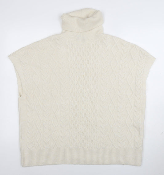 New Look Women Ivory Cable-Knit Roll Neck Sleeveless Jumper L