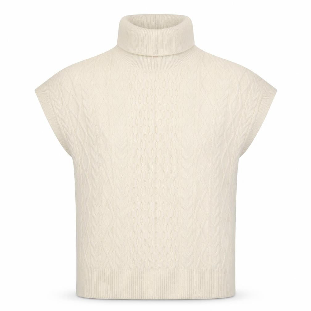 New Look Women Ivory Cable-Knit Roll Neck Sleeveless Jumper L