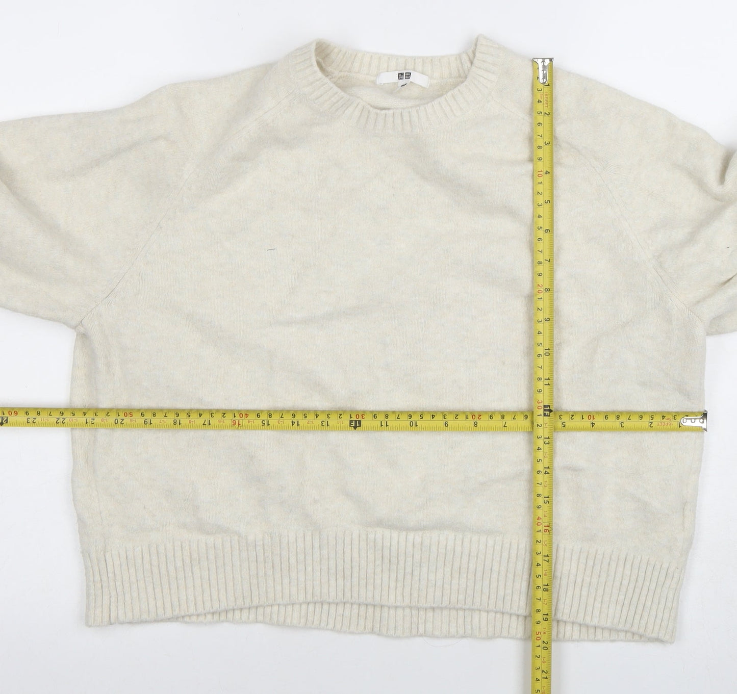 Uniqlo Women Ivory Wool Blend Crew Neck Pullover Jumper XL