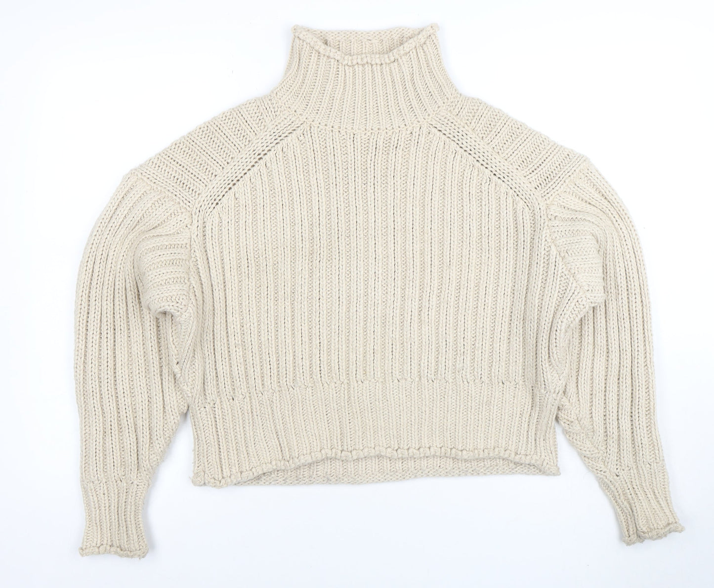 H&M Womens Beige Roll Neck Chunky Knit Jumper Size S