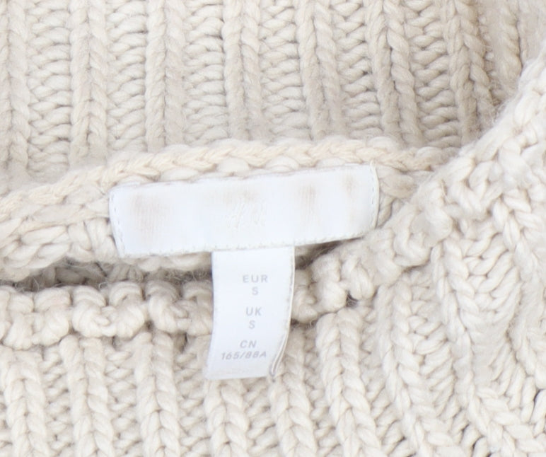 H&M Womens Beige Roll Neck Chunky Knit Jumper Size S
