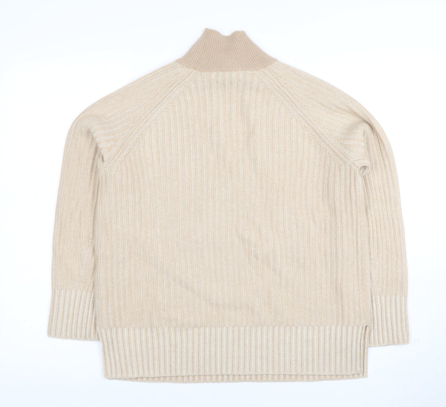 Jaeger Women Beige Wool Cashmere Roll Neck Rib Jumper Size S