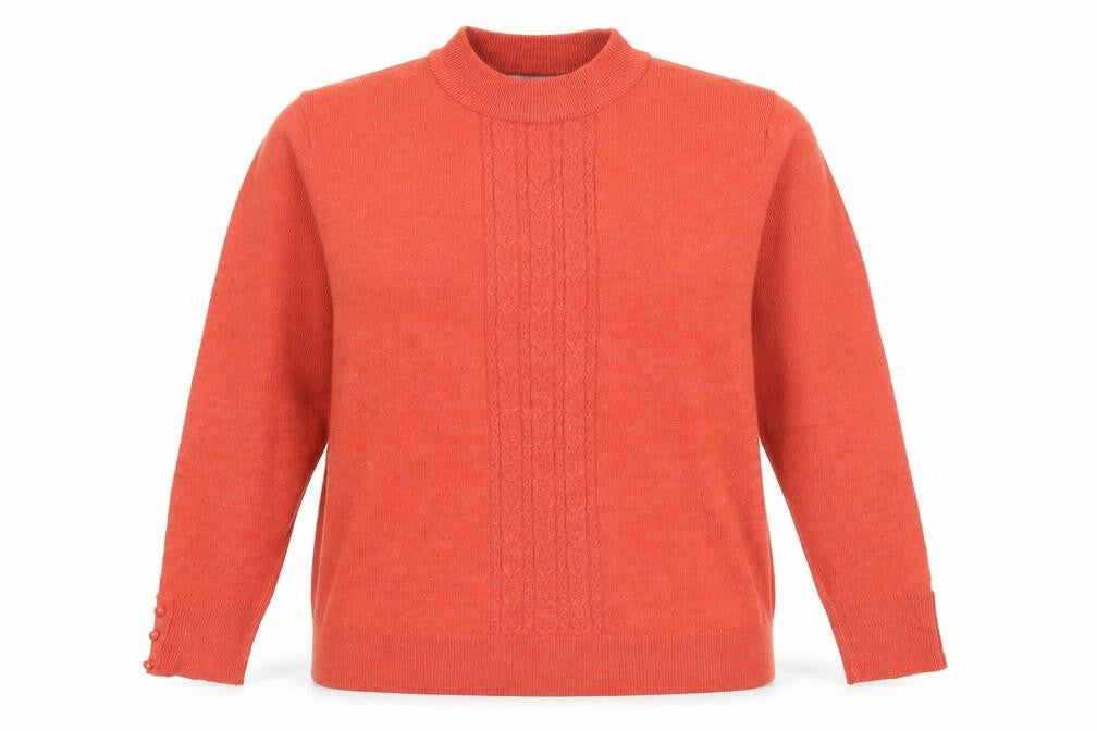 Honor Millburn Women's Orange Cable-Knit Mock Neck Jumper M
