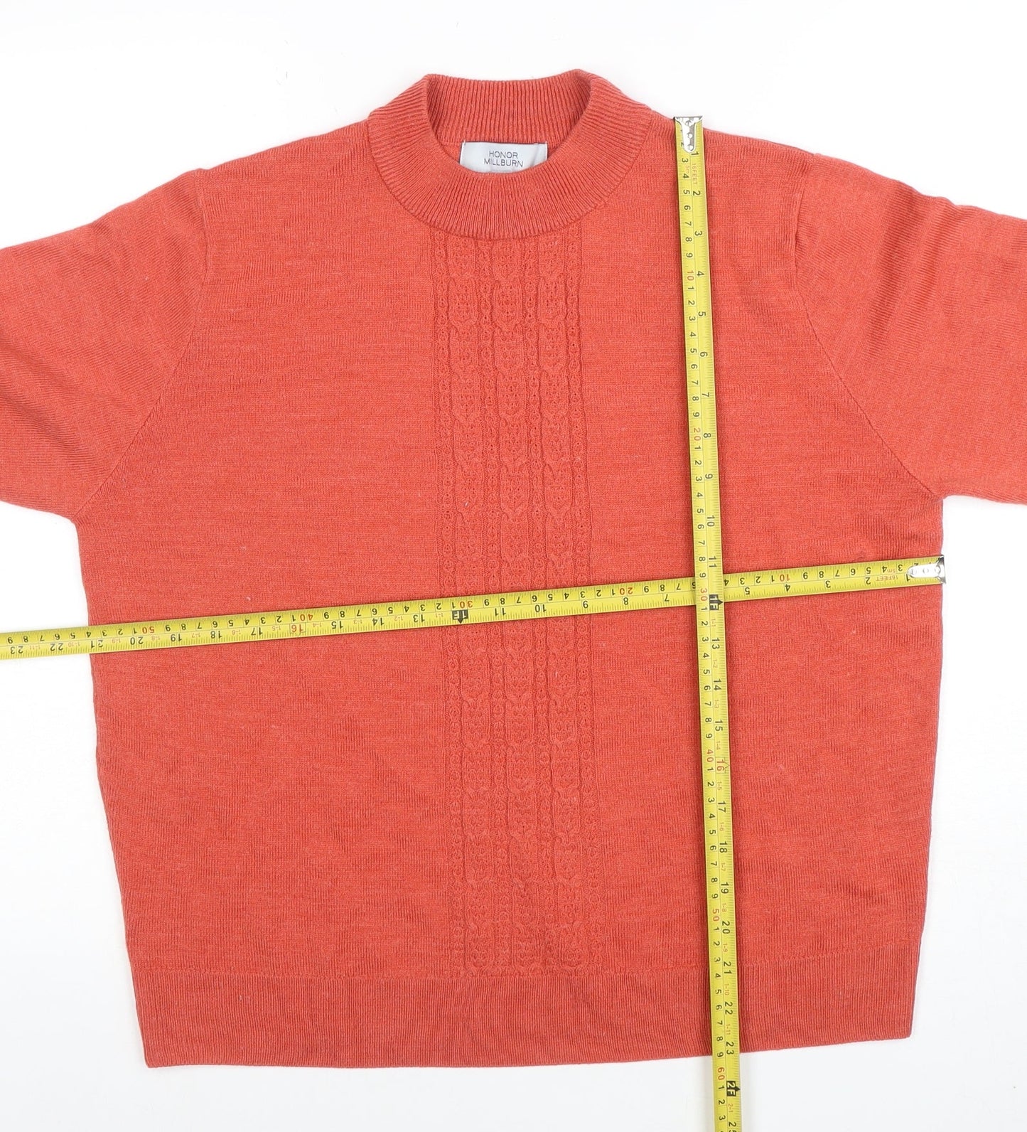 Honor Millburn Women's Orange Cable-Knit Mock Neck Jumper M