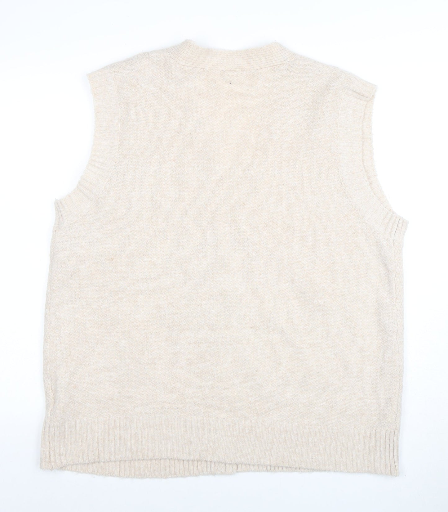 Dreamers by Debut Women Beige Cable-Knit Button Cardigan Vest M/L