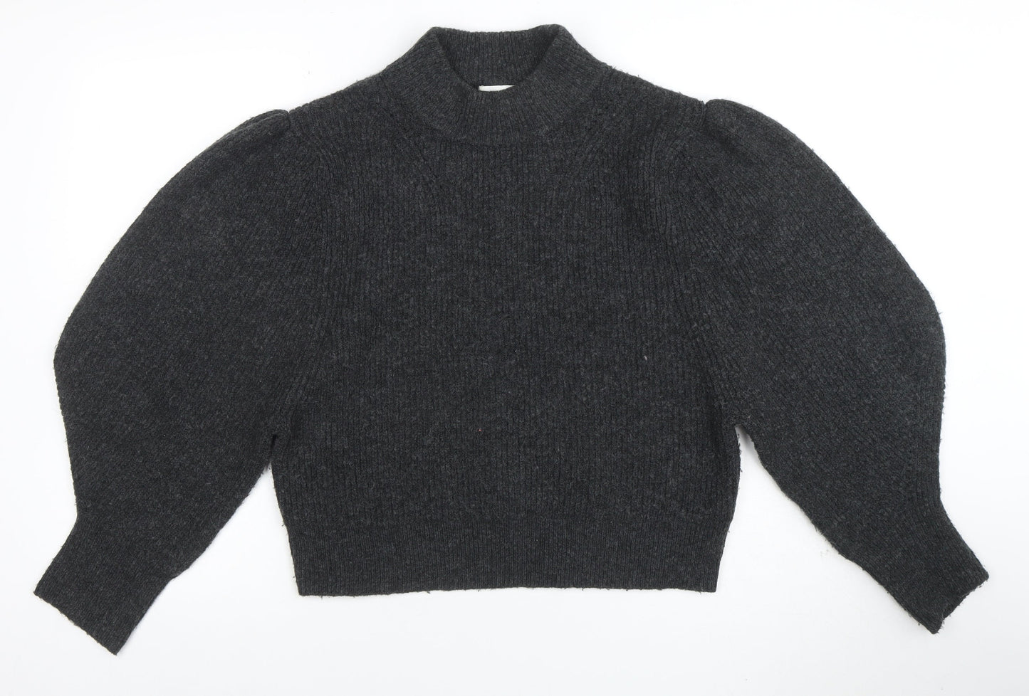 Topshop Women’s Grey Puff Sleeve Mock Neck Knit Jumper Size S