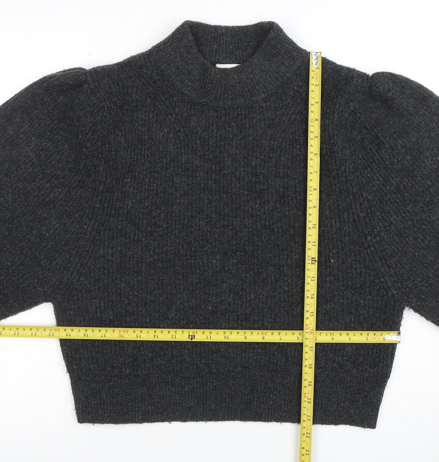 Topshop Women’s Grey Puff Sleeve Mock Neck Knit Jumper Size S