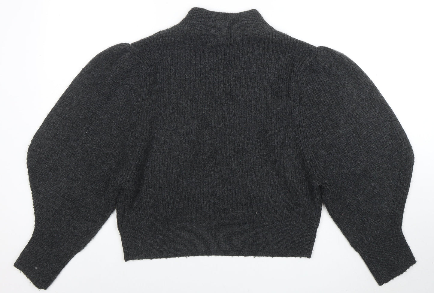 Topshop Women’s Grey Puff Sleeve Mock Neck Knit Jumper Size S