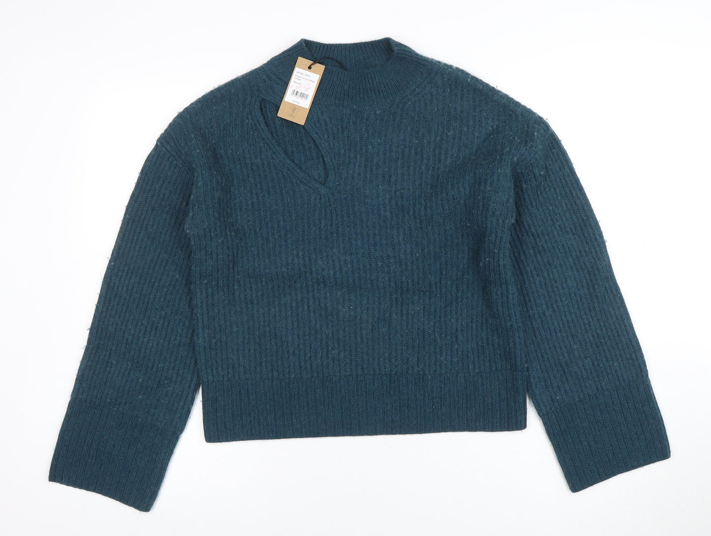 Hush Women's Blue V-Neck Chunky-Knit Jumper Size S