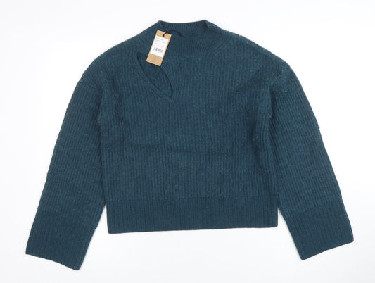 Hush Women's Blue V-Neck Chunky-Knit Jumper Size S