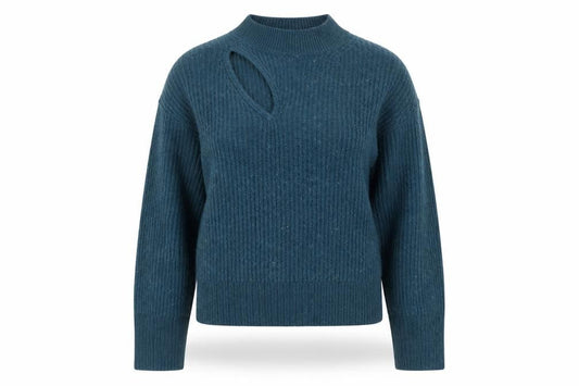 Hush Women's Blue V-Neck Chunky-Knit Jumper Size S