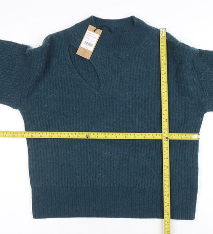 Hush Women's Blue V-Neck Chunky-Knit Jumper Size S