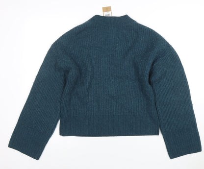 Hush Women's Blue V-Neck Chunky-Knit Jumper Size S