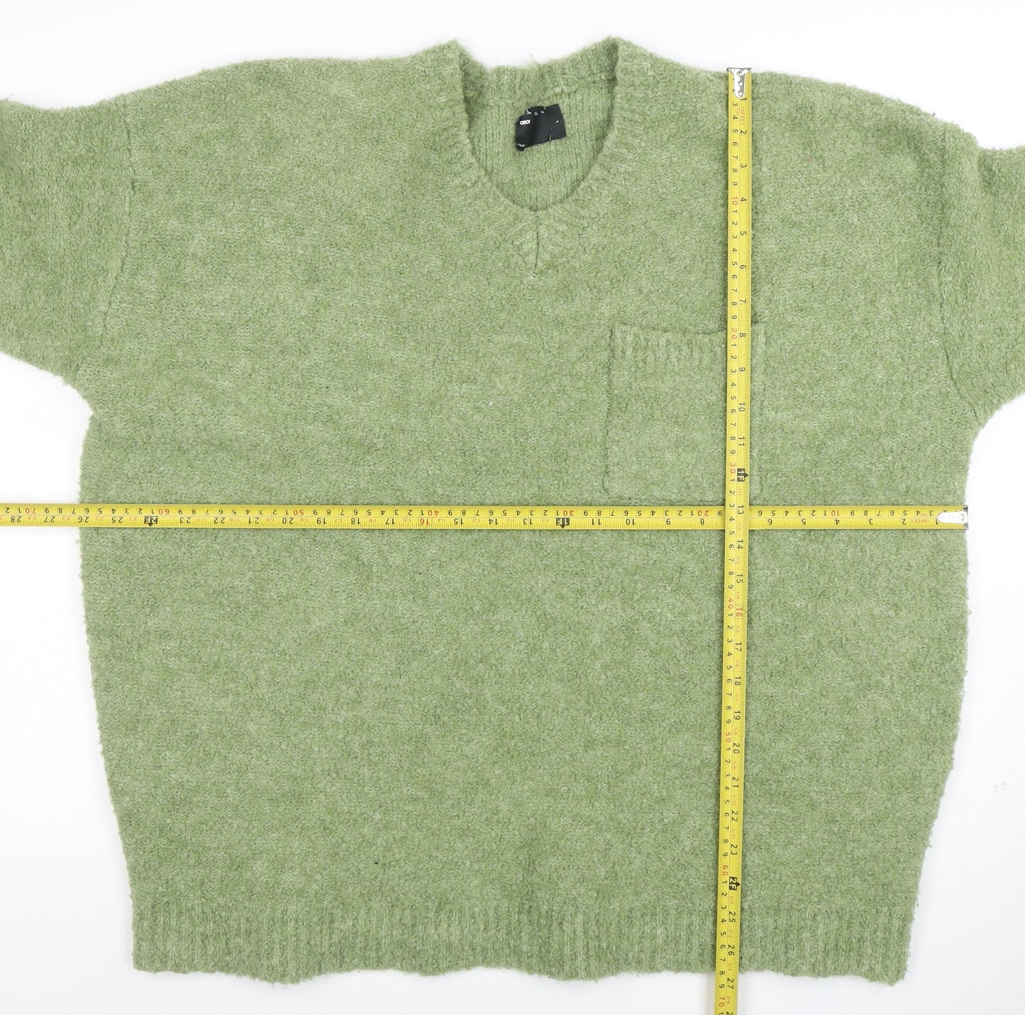 ASOS Design Men's Green Wool Blend V-Neck Jumper Size L
