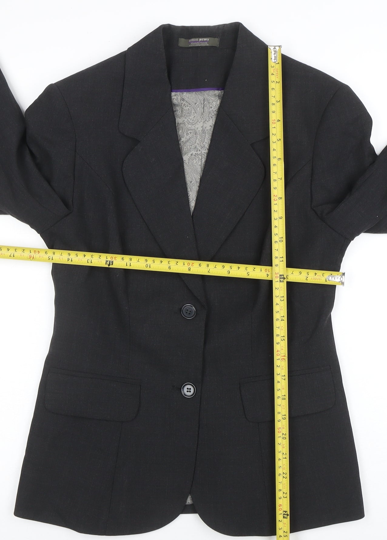 Simon Jersey Women's Black Wool Blend Two-Button Suit Jacket Size 8