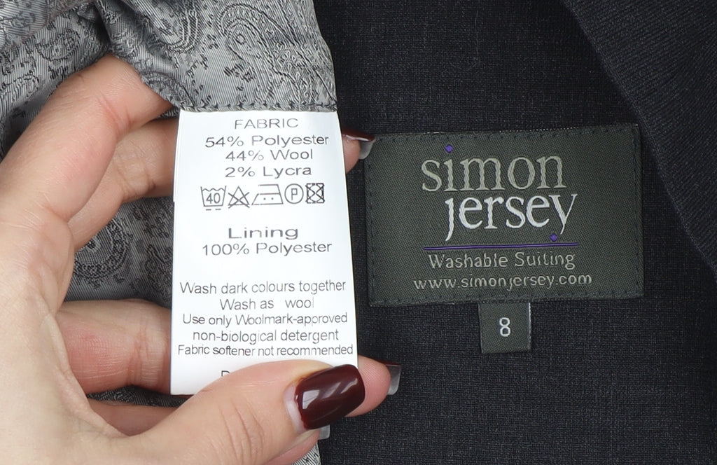 Simon Jersey Women's Black Wool Blend Two-Button Suit Jacket Size 8