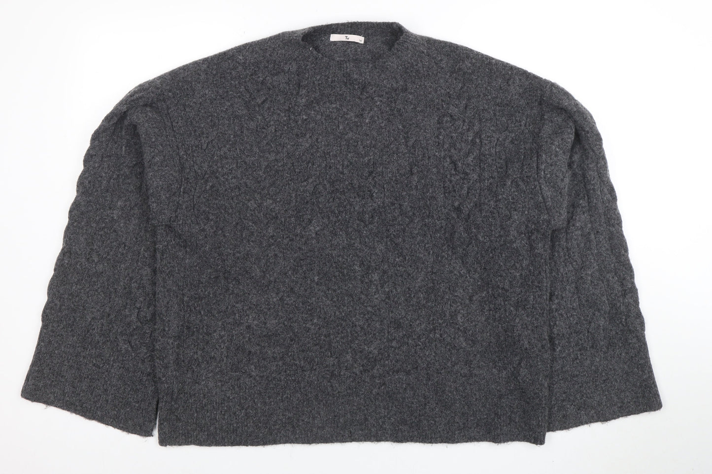 Tu Womens Grey Cable Knit Wool Blend Size 14 Jumper