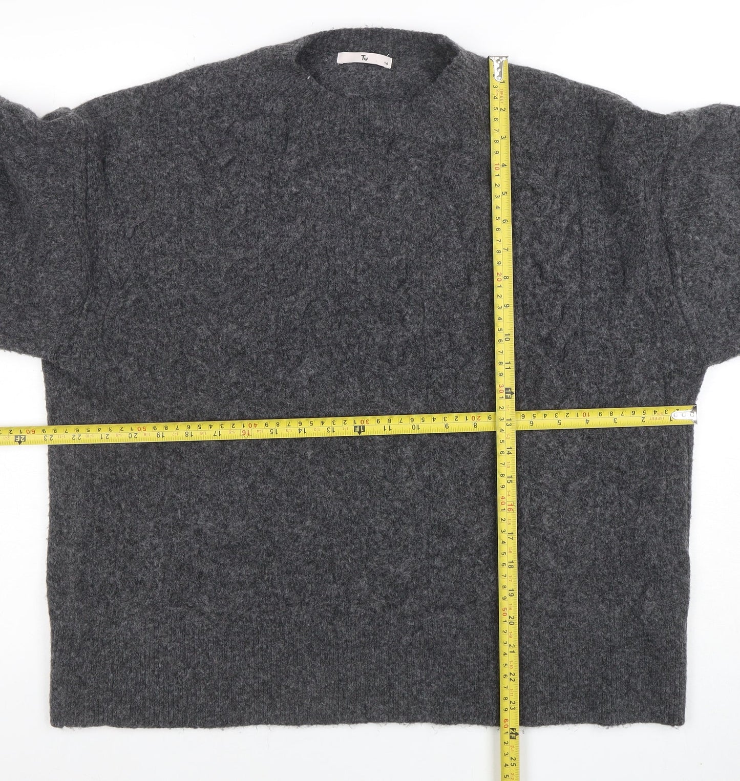 Tu Womens Grey Cable Knit Wool Blend Size 14 Jumper