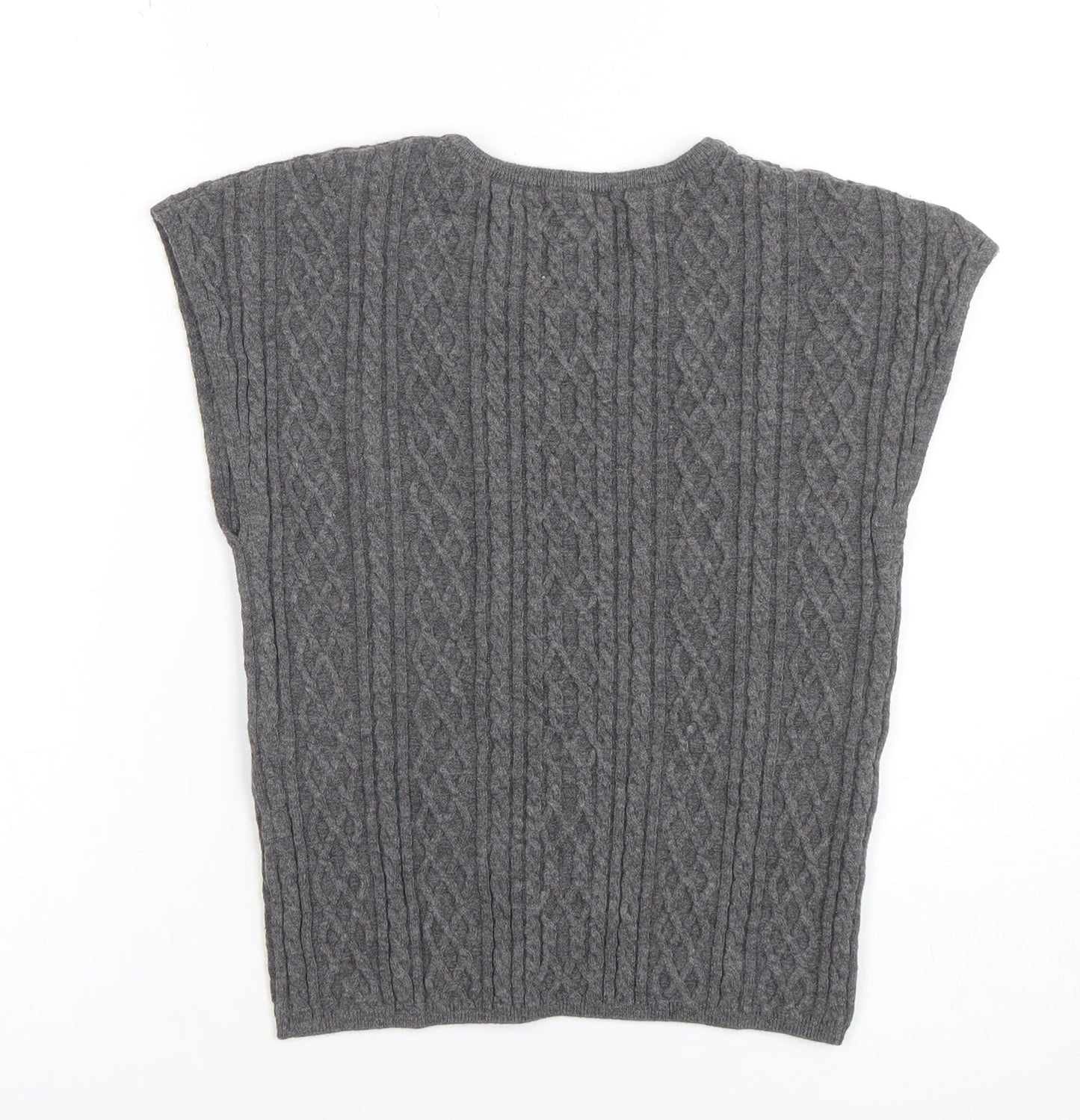 Primark Women's Grey Sleeveless Cable-Knit Beaded Pullover Jumper S