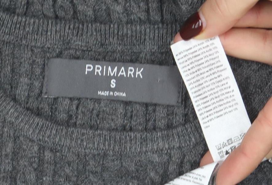 Primark Women's Grey Sleeveless Cable-Knit Beaded Pullover Jumper S