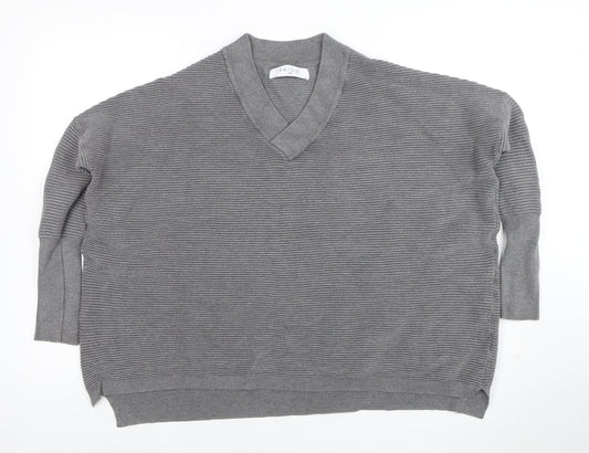 Paisie Women's Grey V-Neck Relaxed Knit Jumper S