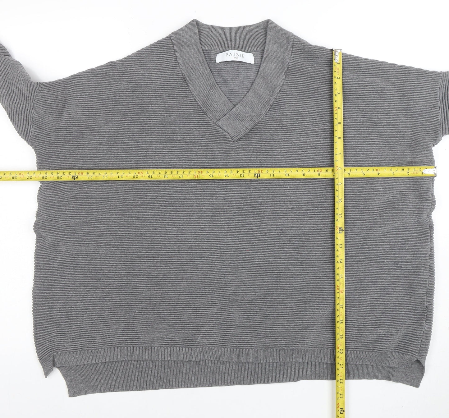 Paisie Women's Grey V-Neck Relaxed Knit Jumper S