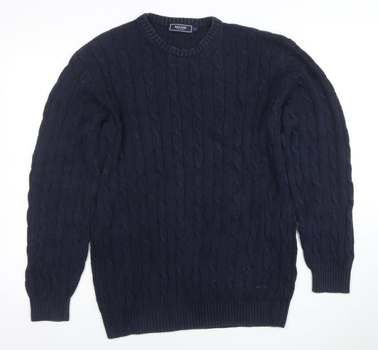 Maine New England Men's Blue Cotton Cable-Knit Jumper L