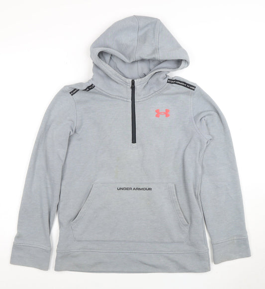 Under Armour Boys Grey 1/2 Zip Hoodie Cotton Blend YLG