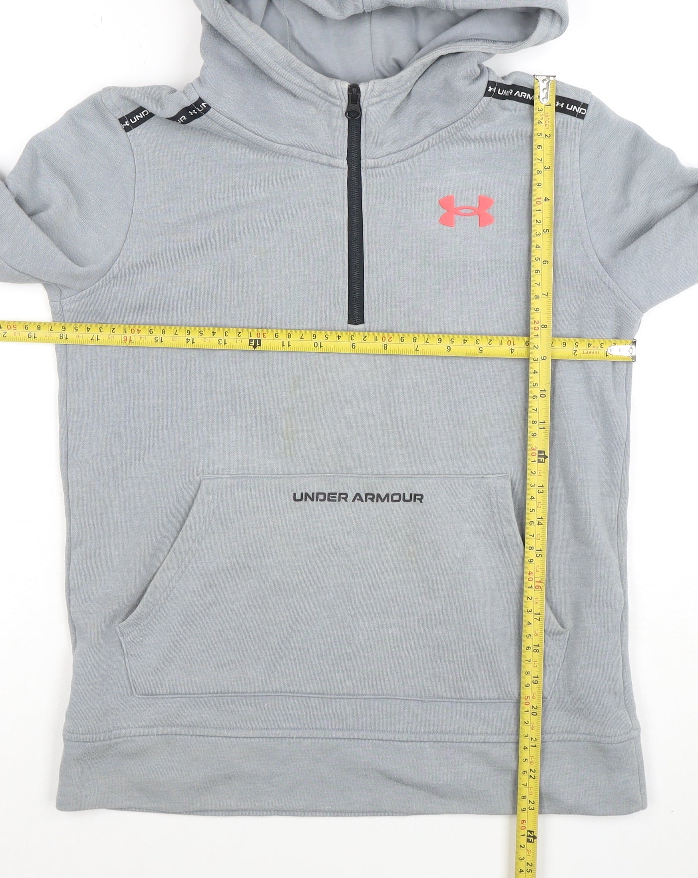 Under Armour Boys Grey 1/2 Zip Hoodie Cotton Blend YLG