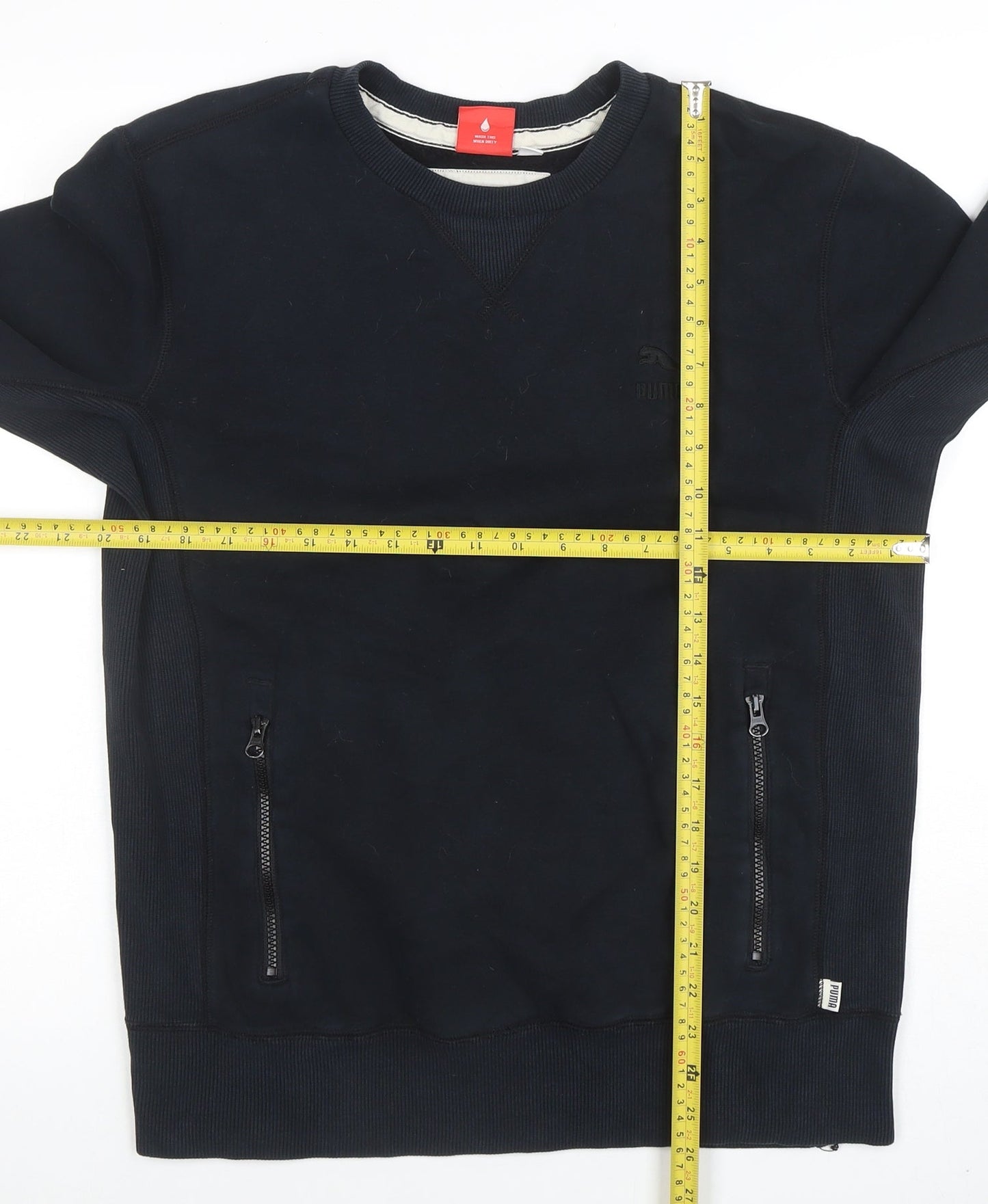 Puma Men Black Small Crew Neck Pullover Sweatshirt Zip Pockets