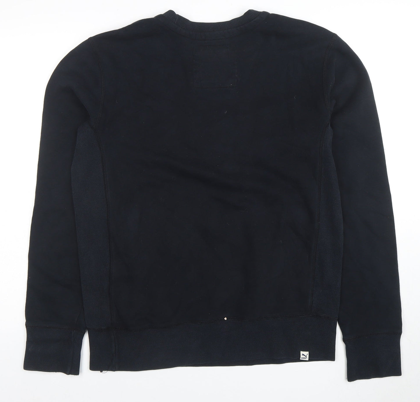 Puma Men Black Small Crew Neck Pullover Sweatshirt Zip Pockets