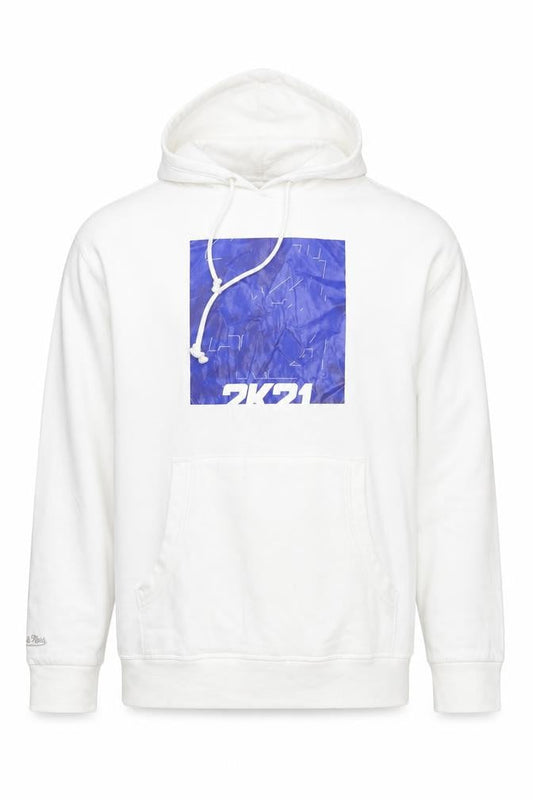 Mitchell & Ness Men's White Hoodie L Graphic Print Pullover Cotton Blend