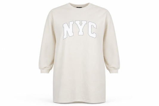 Boohoo Women Beige NYC Long Sleeve T-Shirt Dress Size 16