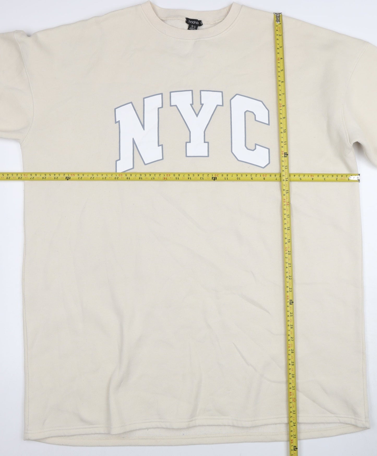 Boohoo Women Beige NYC Long Sleeve T-Shirt Dress Size 16