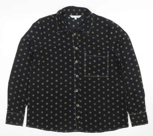 Red Herring Womens Black Geometric Long Sleeve Button-Up Shirt Size 14
