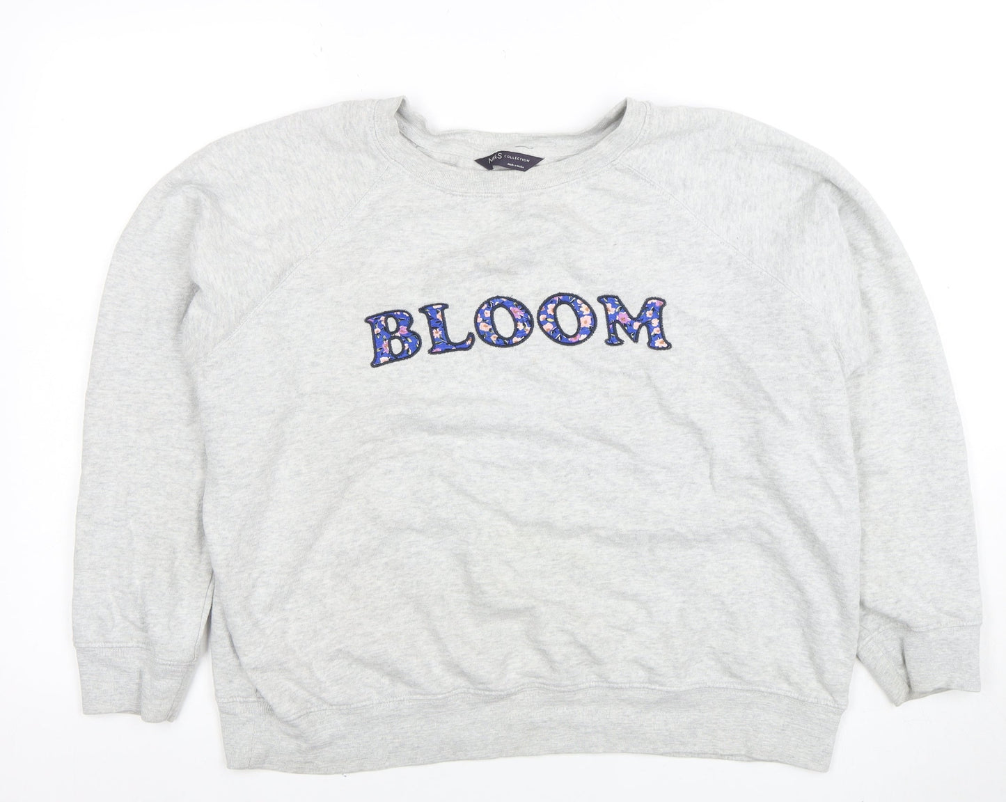 Marks and Spencer Women Grey Bloom Embroidered Cotton Sweatshirt Size 16