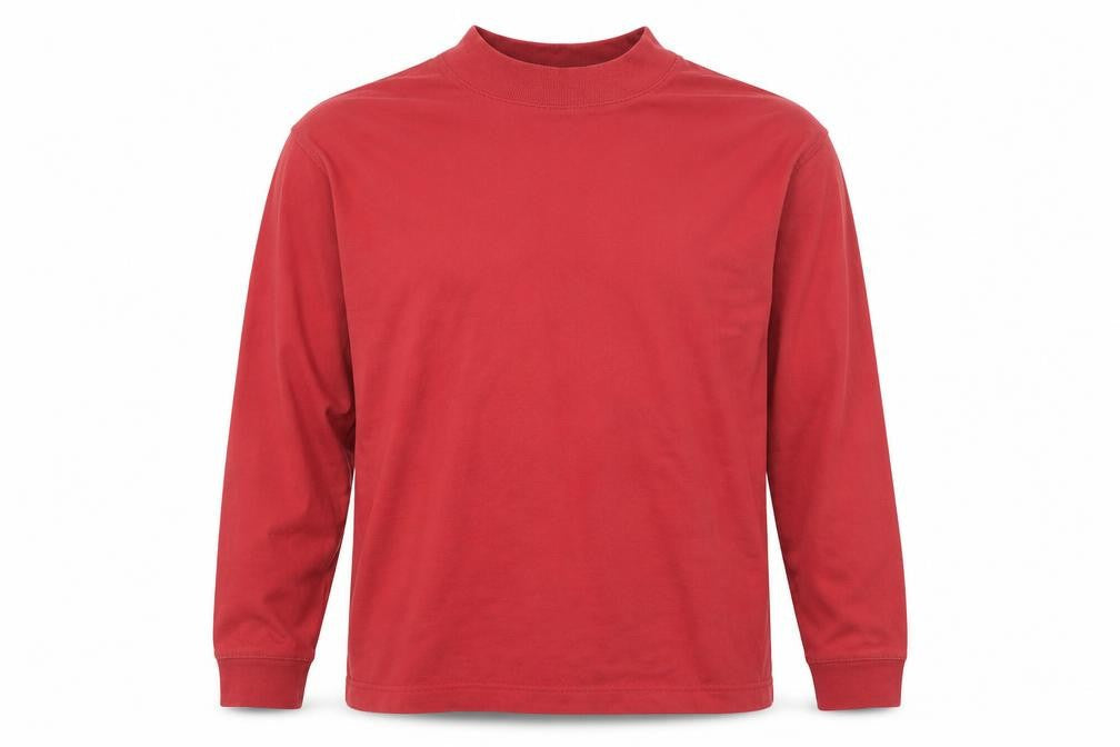 Jumper Mens Red Mock Neck Long Sleeve Cotton T-Shirt Size S