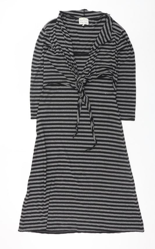 Masai Women Grey Striped A-Line Knee Length Jersey Dress S