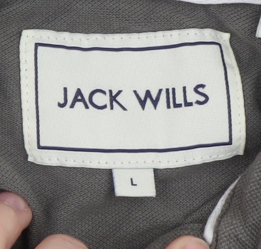 Jack Wills Men's Grey Cotton Polo Shirt L Regular Fit