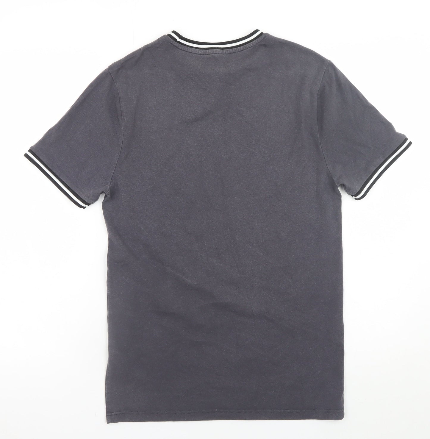 River Island Men's Grey Crew Neck Trimmed Short Sleeve T-Shirt M