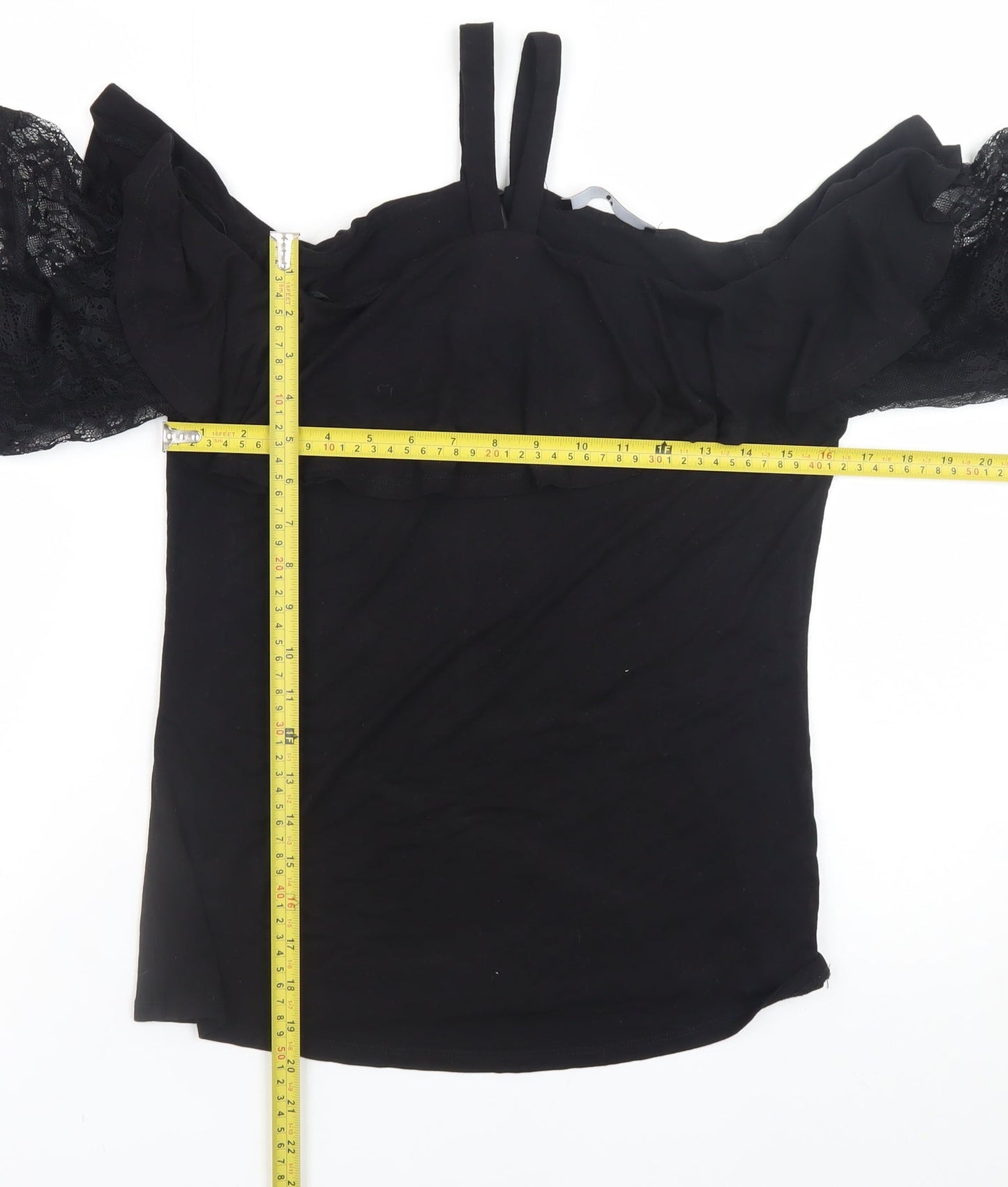 Very Women’s Black Off Shoulder Lace Ruffle Blouse UK Size 10