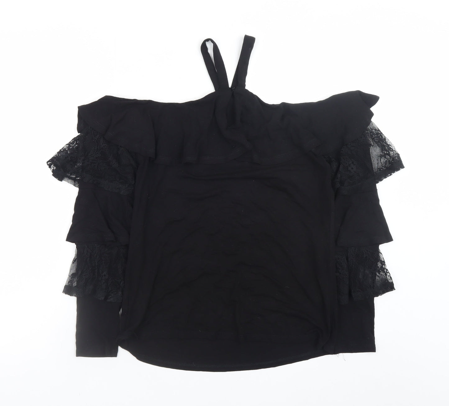 Very Women’s Black Off Shoulder Lace Ruffle Blouse UK Size 10