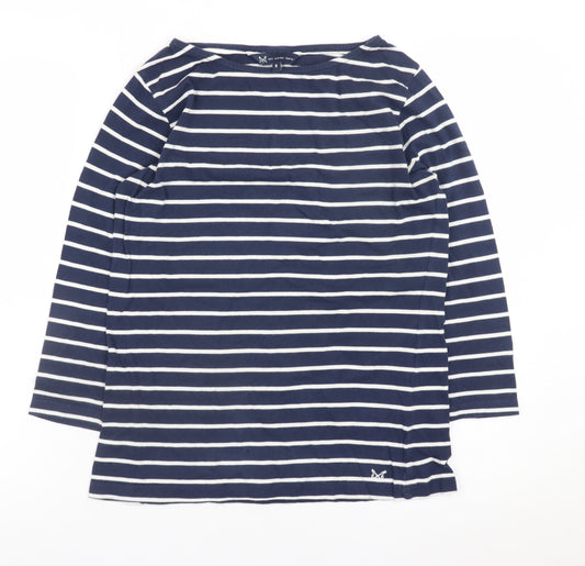 Crew Clothing Company Womens Blue Striped Boat Neck Cotton Top Size 8