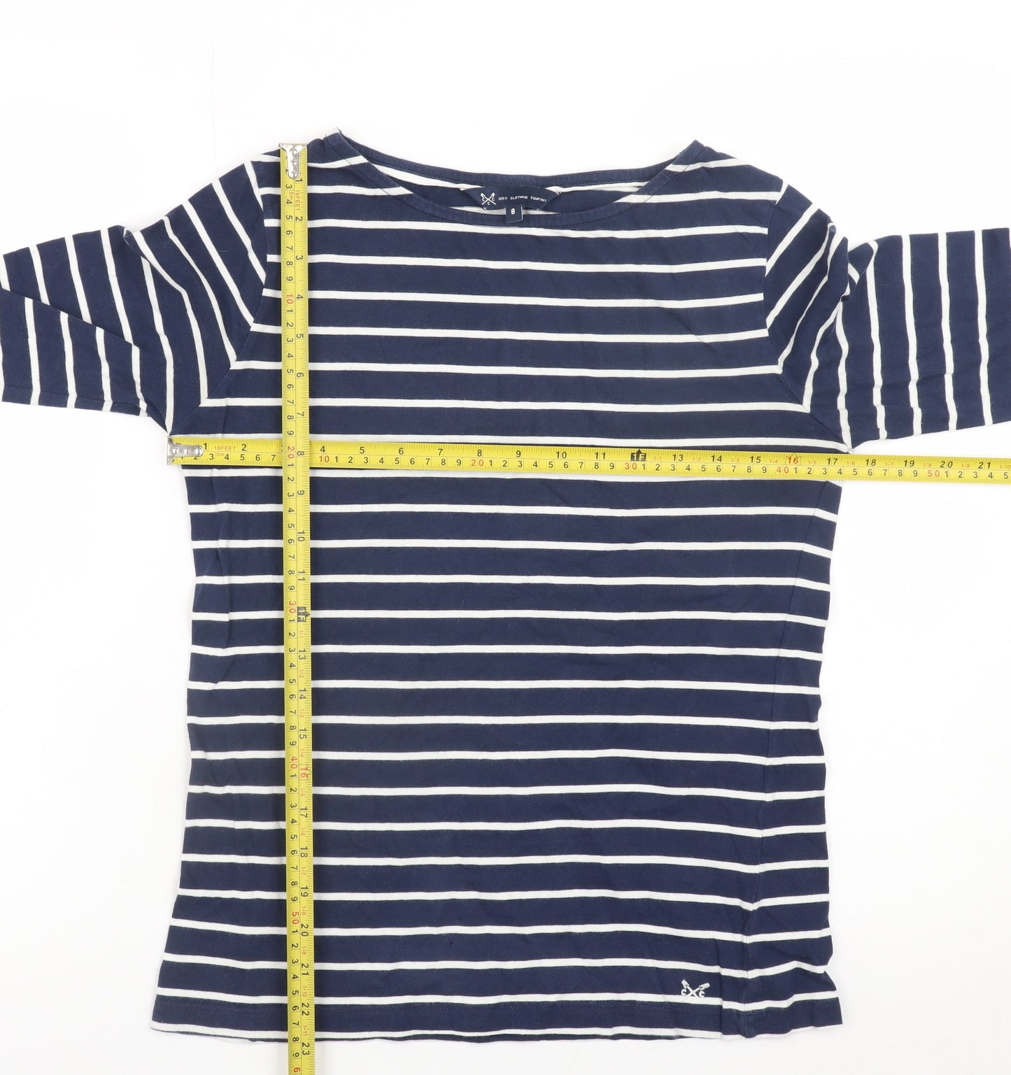 Crew Clothing Company Womens Blue Striped Boat Neck Cotton Top Size 8