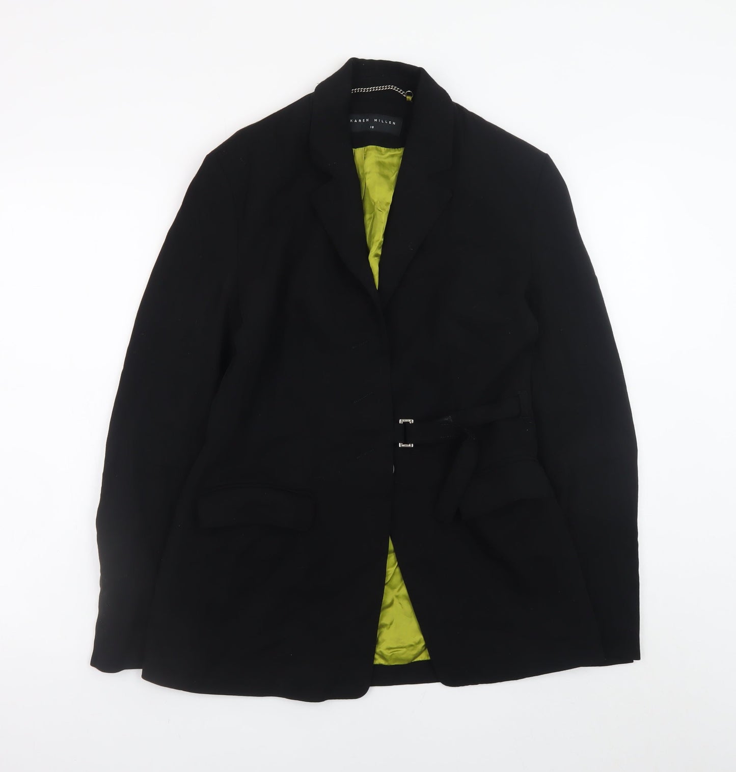 Karen Millen Women Black Wool Blazer Coat Size 10 Classic Lined
