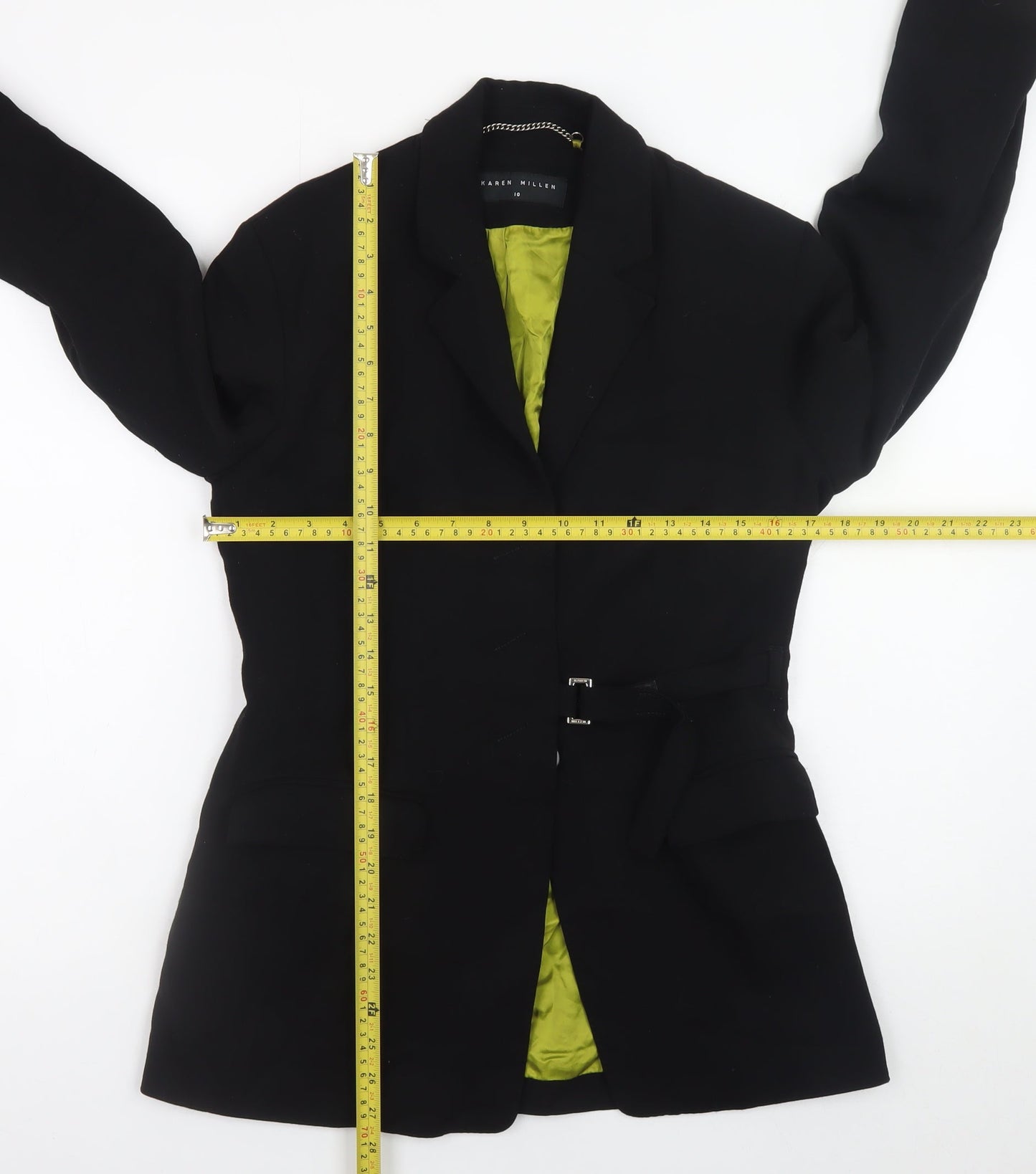 Karen Millen Women Black Wool Blazer Coat Size 10 Classic Lined